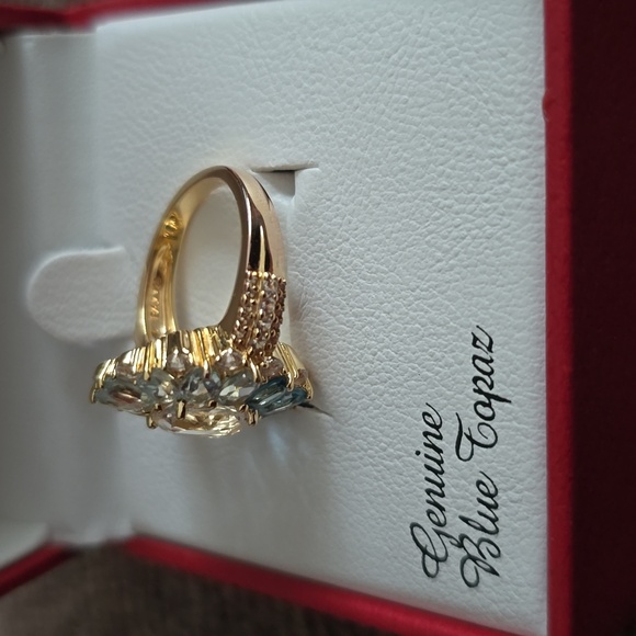 KOHLS 18K GOLD OVER STERLING SILVER GENUINE BLUE TOPAZ RING SIZE 7 - Picture 9 of 16
